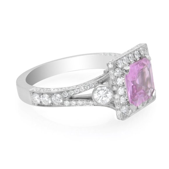 Asscher Cut Pink Sapphire Diamond Halo Engagement Ring Platinum 1.53ct Size 6 - Picture 6 of 6
